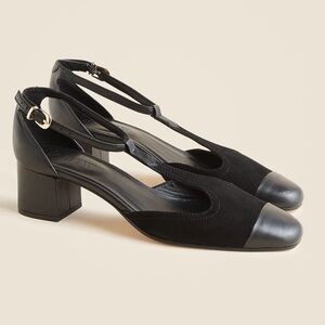 J.Crew Mollie T-strap cutout heels in black suede and leather NEW Women’s Sz 7